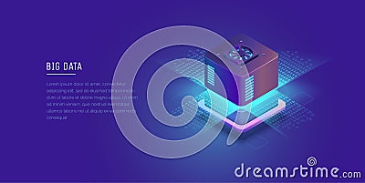 Server. Digital space. Data storage. Data center. Big Date. Conceptual illustration, data flow. Isometric vector Vector Illustration