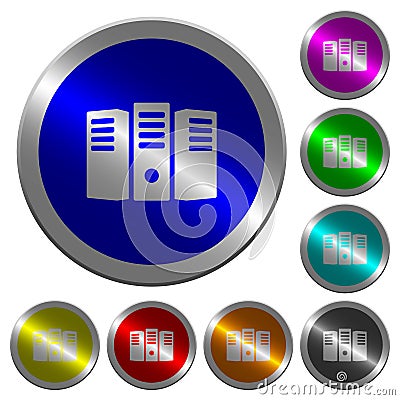 Server hosting luminous coin-like round color buttons Stock Photo