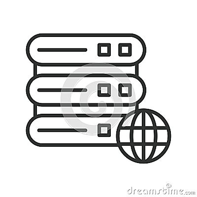 Server internet connection, icon in line design. Server, internet, connection, network, data, hosting, technology on Vector Illustration