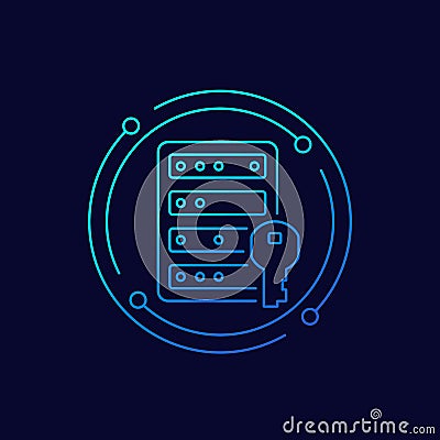 server, mainframe and a key line icon Vector Illustration