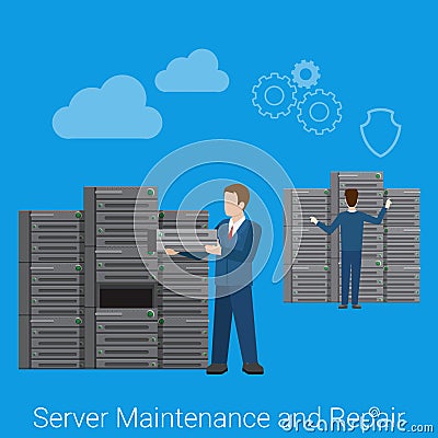 Server maintenance and repair flat style vector Vector Illustration