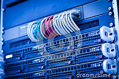 Server rack cluster in a data center Stock Photo