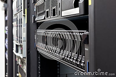 Server Rack hard disks detail Stock Photo