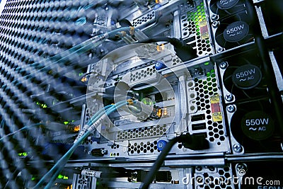 Server rack with Servers and cables. Server racks, server room Stock Photo