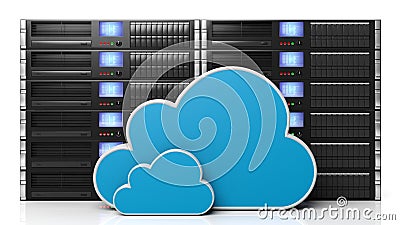 Server racks with cloud icons Stock Photo