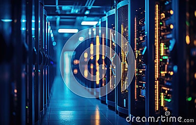 Server racks in computer network security server room data Stock Photo