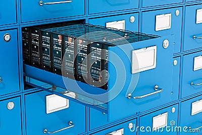 Server racks in filing cabinet. Data storage concept, 3D rendering Stock Photo