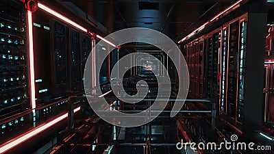 The Smart Server Room Integrating AI for Optimal Performance and Safety. Stock Photo