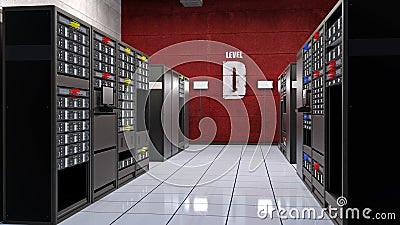 Server room, data center with computer servers in racks, computer facility data storage, 3D render Stock Photo