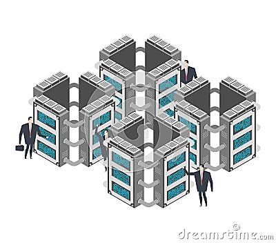 Server room. Data center Isometric style. Internet industry. Dat Vector Illustration