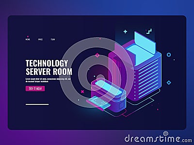 Server room icon, datacenter and database access concept, web hosting, cloud storage technology, online banking Vector Illustration