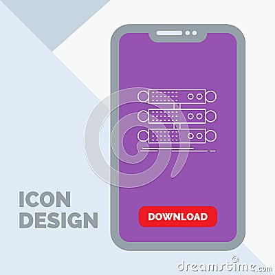 server, structure, rack, database, data Line Icon in Mobile for Download Page Vector Illustration