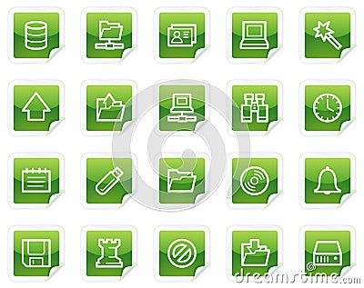 Server web icons, green sticker series Vector Illustration