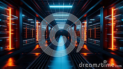 Serverless architecture, futuristic 3D design, real-time data analysis, digital circuits, neon accents Stock Photo