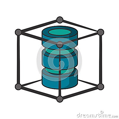 Servers disks protected inside cube security system Vector Illustration