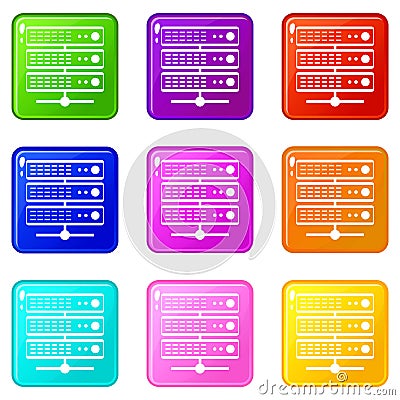 Servers icons 9 set Vector Illustration