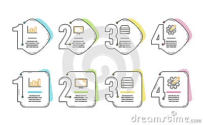 Servers, Report diagram and Monitor icons set. Cogwheel sign. Big data, Financial market, Computer component. Vector Vector Illustration