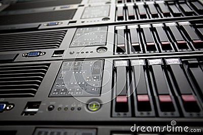 Servers stack with hard drives in a data center Stock Photo