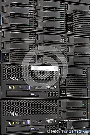 Servers stack with hard drives in a datacenter Stock Photo