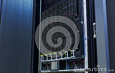 Servers stack with hard drives in datacenter for backup and data storage Stock Photo