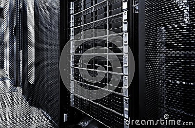 Servers stack with hard drives in a datacenter Stock Photo