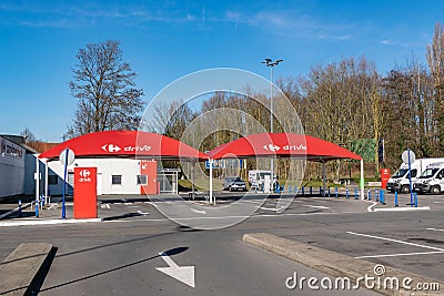 Wasquehal,FRANCE-February 24,2019: Carrefour Drive. Editorial Stock Photo