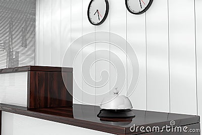 Service Bell over Reception Desk 3d render interior Stock Photo