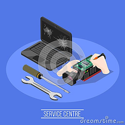 Service Centre Isometric Composition Vector Illustration