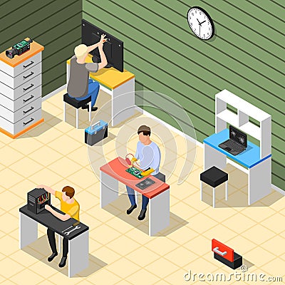 Staff In Service Centre Isometric Composition Vector Illustration