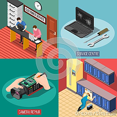 Service Centre 2x2 Design Concept Vector Illustration