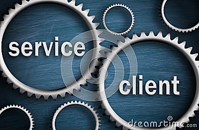 Service and Client - Business cogwheel concept Stock Photo