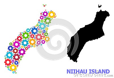 Service Collage Map of Niihau Island of Colored Cogs Vector Illustration