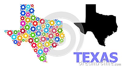 Service Collage Map of Texas State of Colored Wheels Vector Illustration