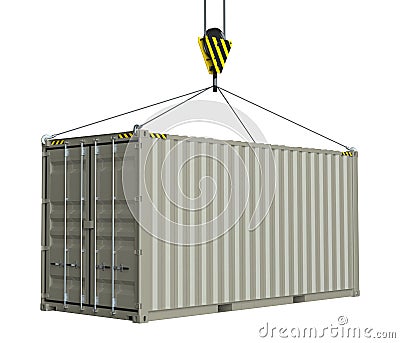 Service delivery - cargo container hoisted by hook Stock Photo