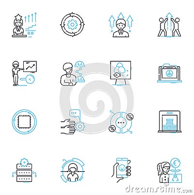 Service delivery linear icons set. Efficiency, Timeliness, Quality, Consistency, Responsiveness, Reliability Vector Illustration