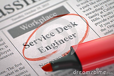 Service Desk Engineer Wanted. 3D. Stock Photo