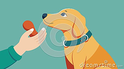 A service dog gently nudging its owners hand with its nose reminding them to take their medication for their anxiety Vector Illustration