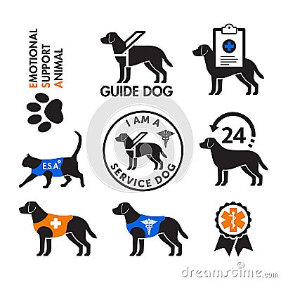 Service dogs and emotional support animals emblems Editorial Stock Photo