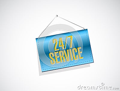 24-7 service hanging banner sign concept Cartoon Illustration