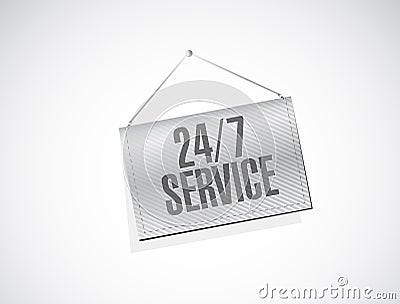 24-7 service hanging banner sign concept Cartoon Illustration