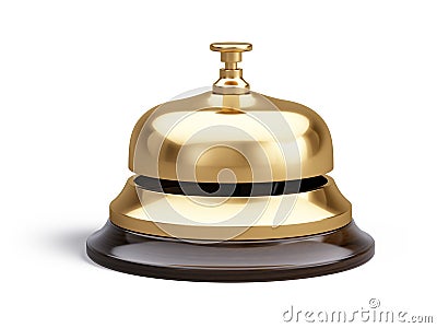 Service, hotel concept. Golden reception bell isolated on white background Cartoon Illustration