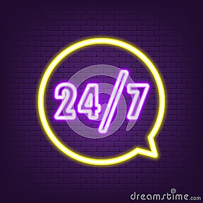 24-7 service icon neon. Support sign. Vector EPS 10 Vector Illustration