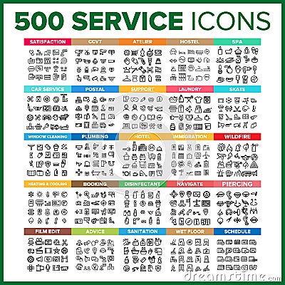 Service Icon Thin Line Big Set Vector Vector Illustration