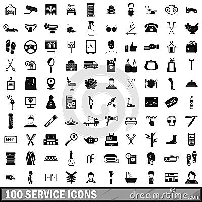 100 service icons set, simple style Vector Illustration