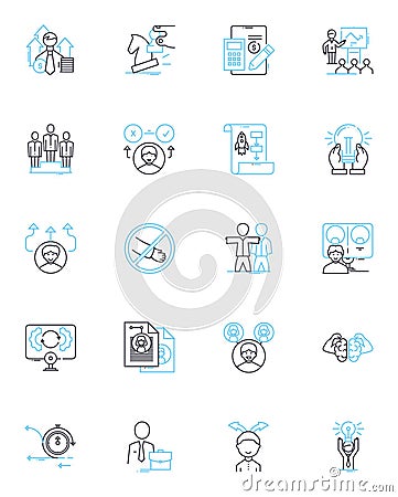 Service initiation linear icons set. Onboarding, Initiation, Launch, Introduction, Kickoff, Commencement, Commencement Vector Illustration