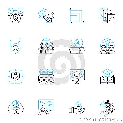 Service initiation linear icons set. Onboarding, Initiation, Launch, Introduction, Kickoff, Commencement, Commencement Vector Illustration