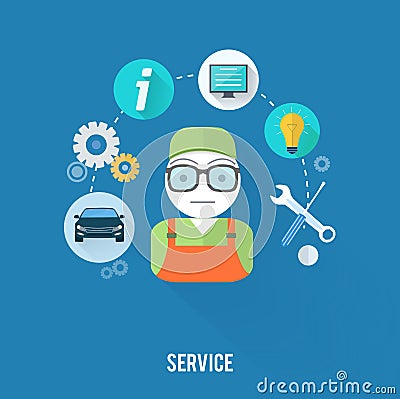 Service master concept with item icons Vector Illustration