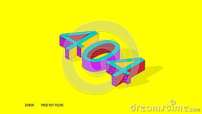 Service message on the web site. Error 404, page not found. Multicolored text in 3d on a yellow background. Vector Illustration