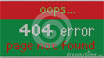 Service message on the web site. Error 404, page not found. Text and background in the form of a knitted scarf. Vector Illustration