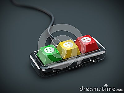 Service rating, satisfaction concept. Mini keyboard with satisfaction feedback keys buttons Stock Photo